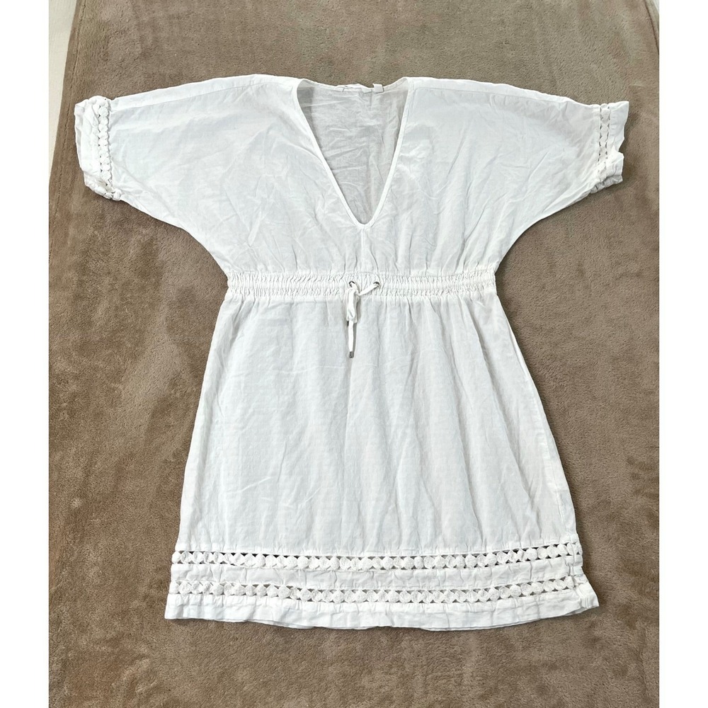Athleta Crochet Trim Beach Cover Up Dress Womens XS White Cotton 598017